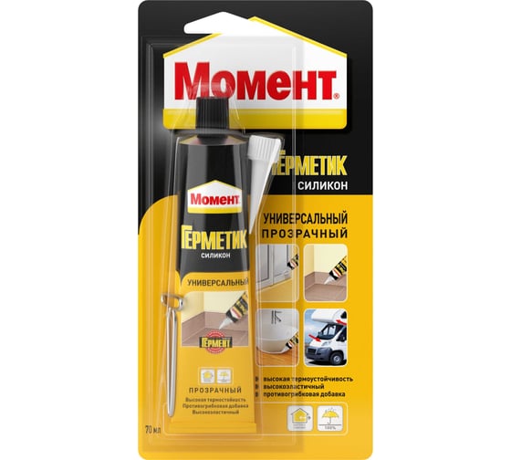 Изображение товара Универсальный силиконовый герметик Момент прозрачный 70 мл 3002434