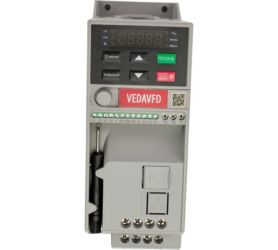 Изображение товара Преобразователь частоты VEDA VFD vf-51-pk75-0004-s2-e20-b-h, 0,75квт, 220в, ip20 ABA00002