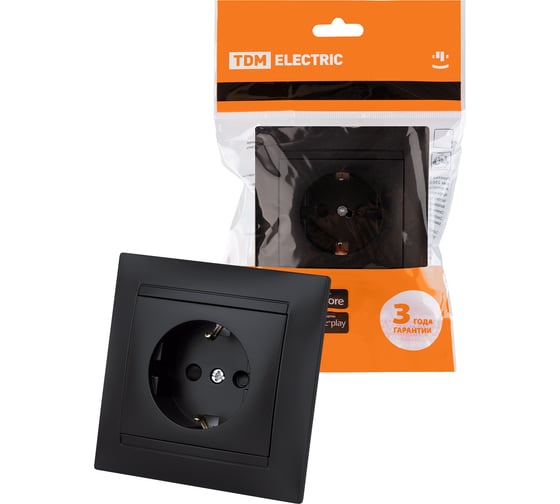 Изображение товара Розетка TDM ELECTRIC Лама 2П+З 16А 250В с защитными шторками, графит SQ1815-0611