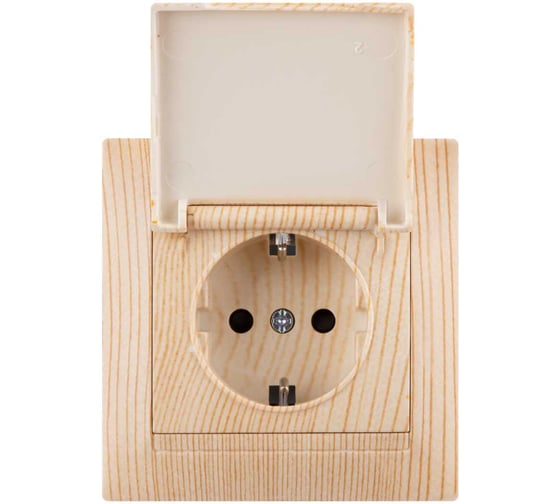 Изображение товара Розетка TDM ELECTRIC Лама 2П+З 16А 250В IP44 с защитными шторками, с крышкой сосна SQ1815-0314