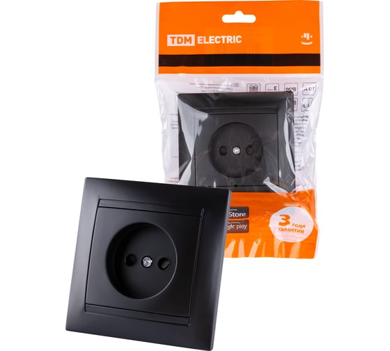 Изображение товара Розетка TDM ELECTRIC Лама 2П 10А 250В с защитными шторками, графит SQ1815-0610