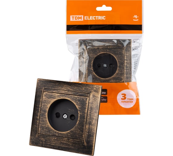 Изображение товара Розетка 2П 10А 250В с защитыми шторками TDM ELECTRIC старинная бронза, серия "Лама" SQ1815-0751