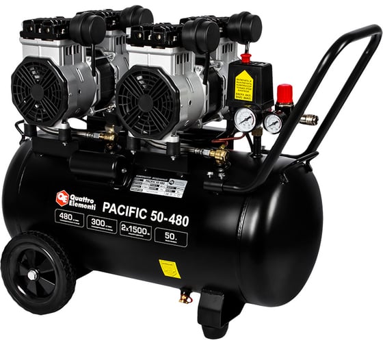 Изображение товара Безмасляный поршневой компрессор QUATTRO ELEMENTI PACIFIC 50-480 480 л/мин, 50 л, 3.5 л.с, 8 бар 915-366