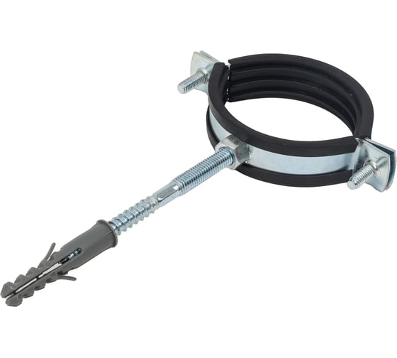 Изображение товара Стальной хомут Rvc (60-64) 2", с резиновым уплотнителем и крепежом М8x100 в комплекте дюбель 09102