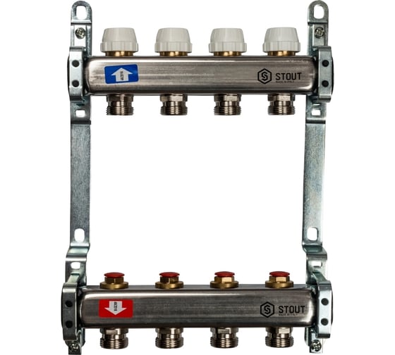 Изображение товара Коллектор из нержавеющей стали без расходомеров STOUT 4 выхода SMS 0922 000004