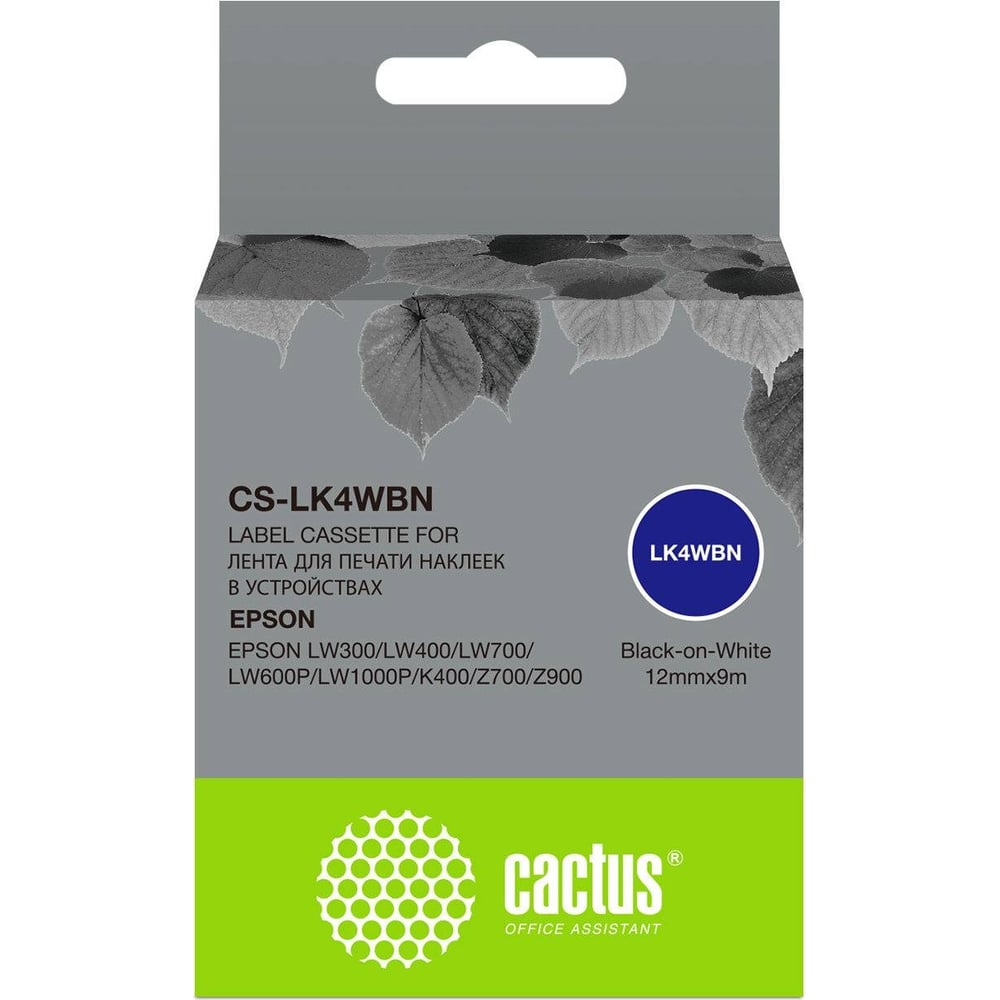 Изображение товара Ленточный картридж CACTUS CS-LK4WBN для Epson LW300 LW400 LW700 LW600P LW1000P K400 Z700 Z900 9м