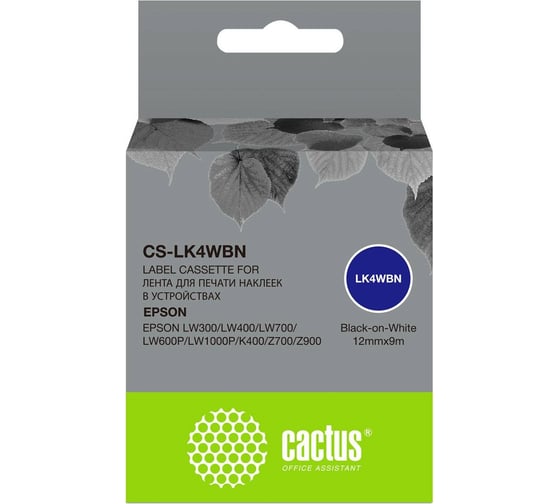 Изображение товара Ленточный картридж CACTUS CS-LK4WBN для Epson LW300/LW400/LW700/LW600P/LW1000P/K400/Z700/Z900 1910272