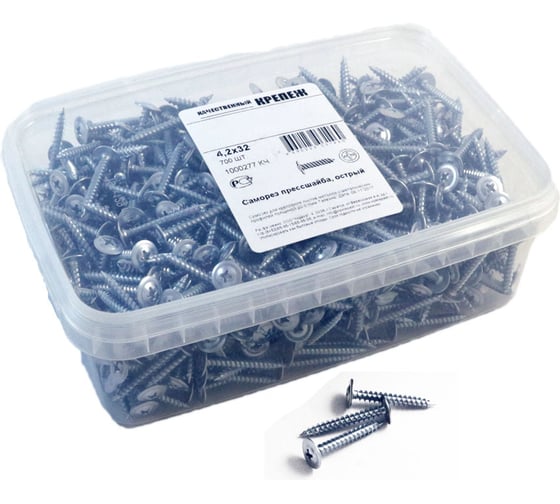 Изображение товара Саморез с прессшайбой Качественный крепеж 4,2х32 острая 700 шт 1000277 КЧ