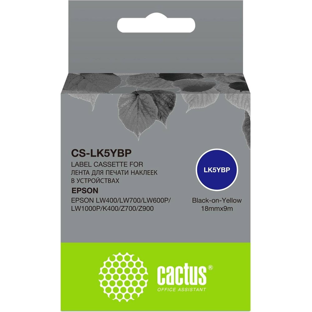 Изображение товара Ленточный картридж CACTUS CS-LK5YBP черный  для Epson LW400 LW700 LW600P LW1000P K400 Z700 Z900
