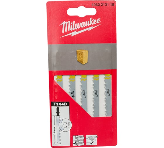 Изображение товара Полотно по дереву T144D (5 шт; 75 мм) для лобзика Milwaukee 4932213116