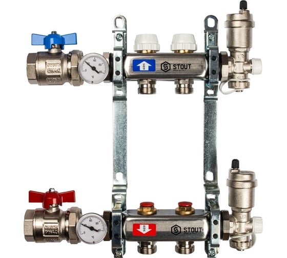 Изображение товара Коллектор из нержавеющей стали в сборе без расходомеров STOUT 2 выхода SMS 0912 000002