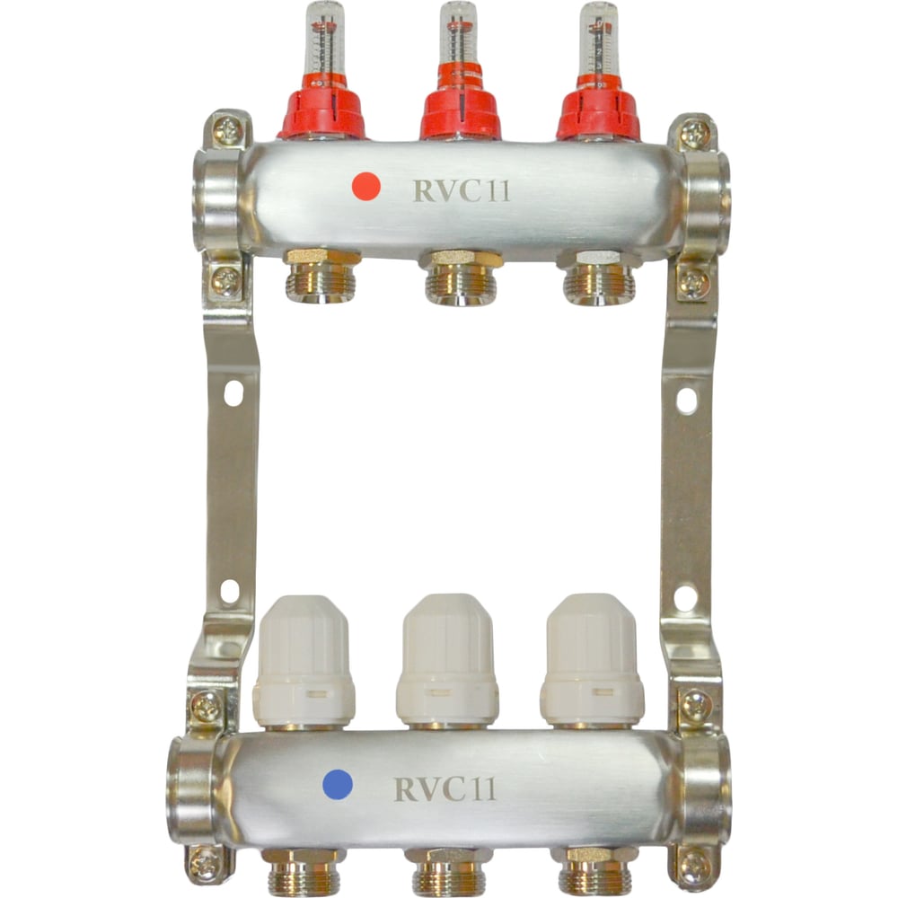 Изображение товара Коллекторный блок Rvc ТП нержавеющая сталь 8 контуров с расходомерами