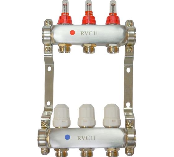 Изображение товара Коллекторный блок Rvc ТП нержавеющая сталь, 1 (DN25) 10x3/4 (евроконус), с расходомерами 09244