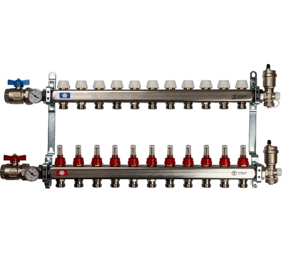 Изображение товара Коллектор из нержавеющей стали в сборе с расходомерами STOUT 11 выходов SMS 0907 000011