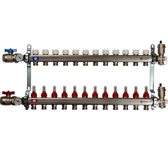 Изображение товара Коллектор из нержавеющей стали в сборе с расходомерами STOUT 12 выходов SMS 0907 000012
