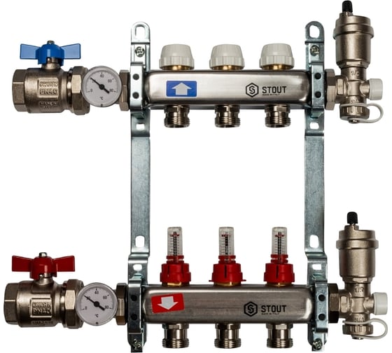 Изображение товара Коллектор из нержавеющей стали в сборе с расходомерами STOUT 3 выхода SMS 0907 000003