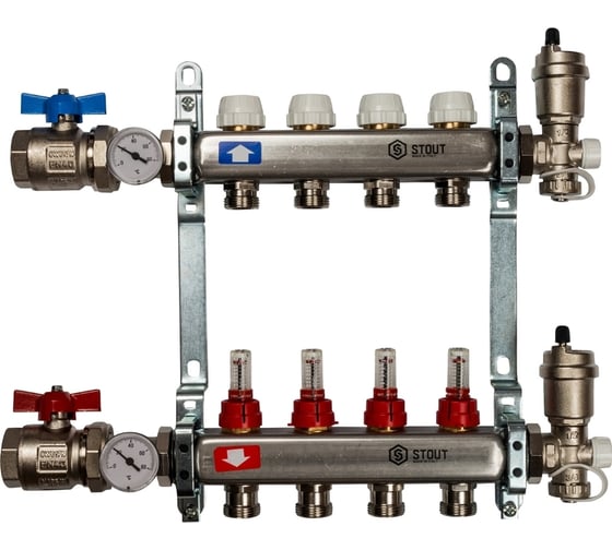 Изображение товара Коллектор из нержавеющей стали в сборе с расходомерами STOUT 4 выхода SMS 0907 000004