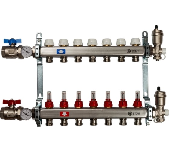 Изображение товара Коллектор из нержавеющей стали в сборе с расходомерами STOUT 7 выходов SMS 0907 000007