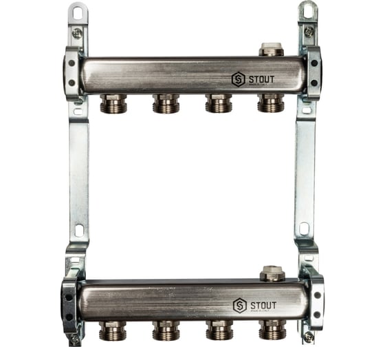Изображение товара Коллектор из нержавеющей стали для радиаторной разводки STOUT 4 выхода SMS 0923 000004