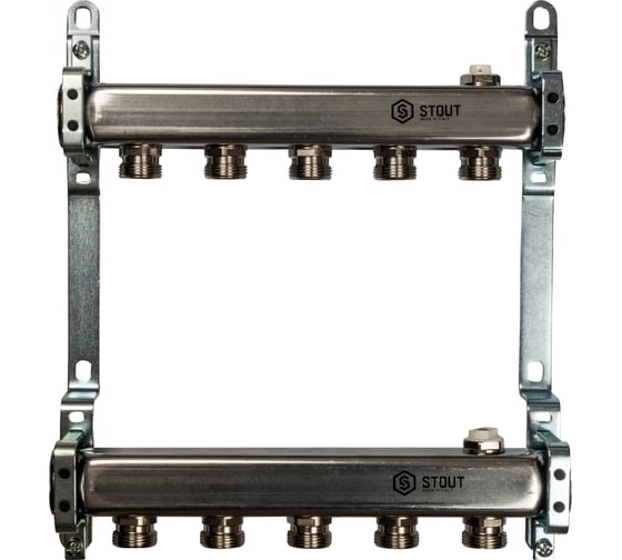 Изображение товара Коллектор из нержавеющей стали для радиаторной разводки STOUT 5 выходов SMS 0923 000005