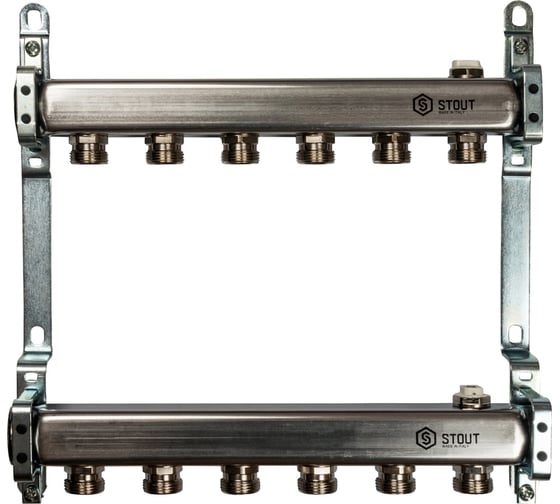 Изображение товара Коллектор из нержавеющей стали для радиаторной разводки STOUT 6 выходов SMS 0923 000006