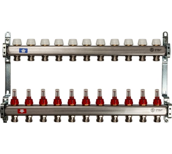 Изображение товара Коллектор из нержавеющей стали с расходомерами STOUT 11 выходов SMS 0917 000011