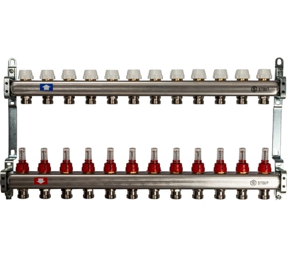 Изображение товара Коллектор из нержавеющей стали с расходомерами STOUT 12 выходов SMS 0917 000012