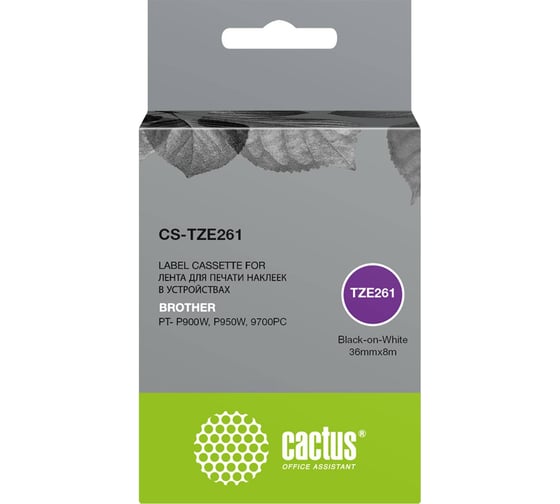 Изображение товара Ленточный картридж CACTUS CS-TZE261 черный для Brother PT- P900W, P950W, 9700PC 1720905
