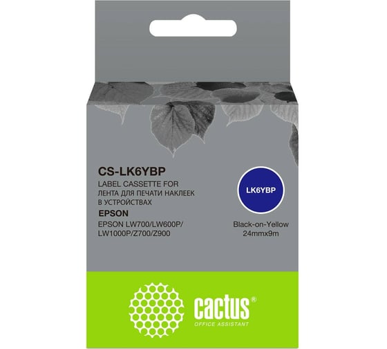 Изображение товара Ленточный картридж CACTUS CS-LK6YBP черный для Epson LW700/LW600P/LW1000P/Z700/Z900 1912303