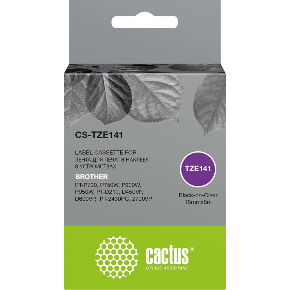 Изображение товара Ленточный картридж CACTUS CS-TZE141 черный для Brother PT-P700, P750W, P900W, P950W, PT-D210 1720904
