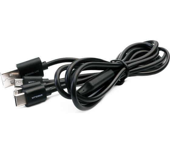 Изображение товара Кабель 3в1- micro usb-lightning-type c Ergolux Elx-cdc05-c02 3а, 1,2м, черный, зарядка, коробка 15099