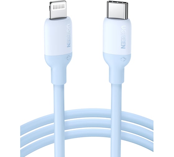 Изображение товара Кабель Ugreen USB C - Lightning, силиконовая оболочка, цвет голубой, 1 м 20313