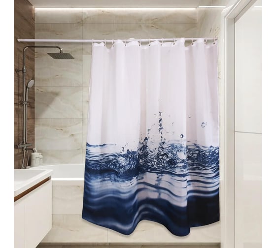 Изображение товара Штора для ванной Сантис тканевая 90 г/кв.м pe-301 (всплеск воды) 180x180 см 025195