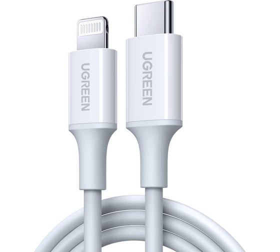 Изображение товара Кабель Ugreen USB C - Lightning, резиновое покрытие, цвет белый, 1 м 10493