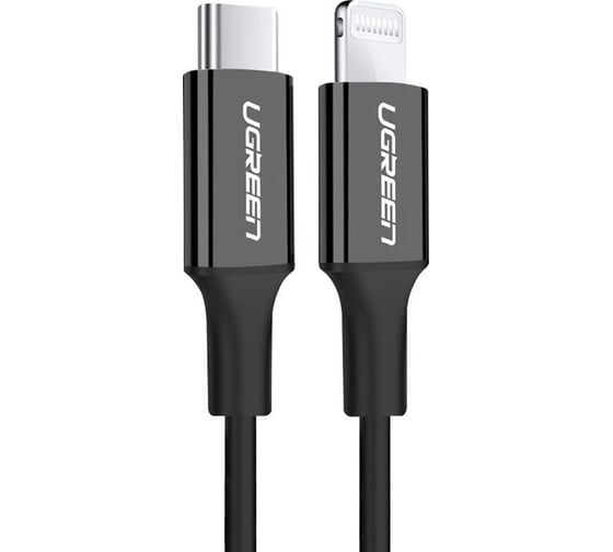 Изображение товара Кабель Ugreen USB C - Lightning, никелированное покрытие из АБС-пластика, цвет черный, 1 м 60751