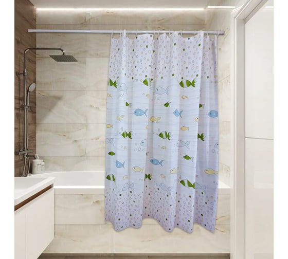 Изображение товара Штора для ванной Сантис peva 54 г/кв.м pv-110 (рыбки) 180x180 см 035177