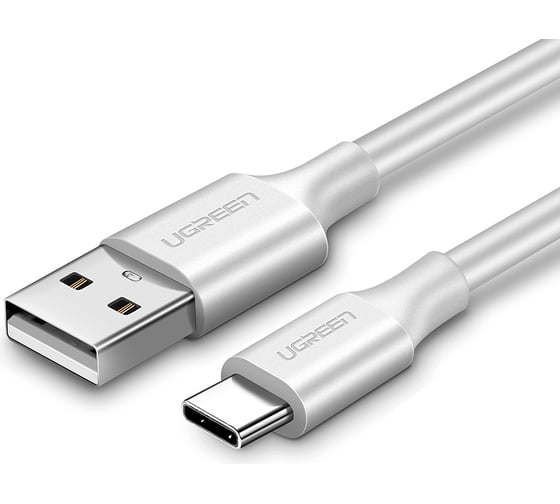 Изображение товара Кабель Ugreen USB A 2.0 - USB C, никелированное покрытие, цвет белый, 1 м 60121