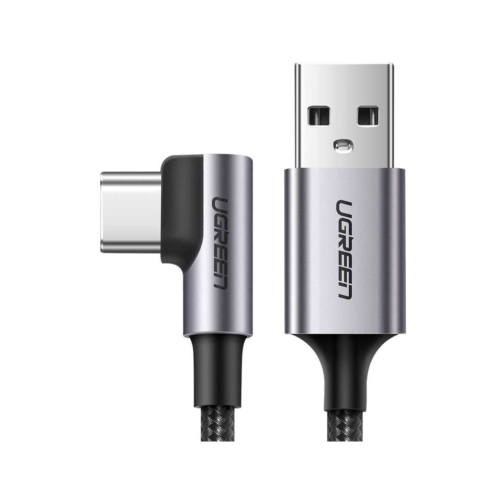 Изображение товара Кабель Ugreen USB A - USB C правый угол 1м серый нейлон для быстрой зарядки