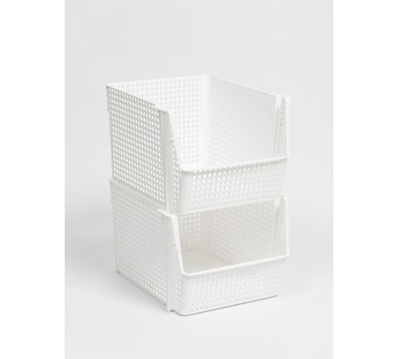 Изображение товара Корзинка для хранения Violet Лофт 10 л, штабелируемая, белый, набор 2 шт. N-8500/2-06