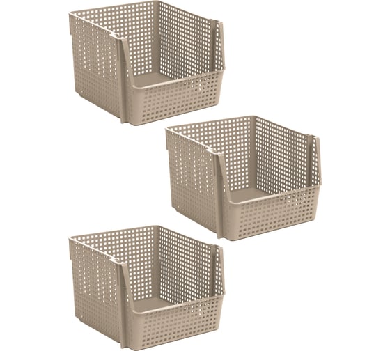 Изображение товара Корзинка для хранения Violet Лофт 10 л, штабелируемая, латте, набор 3 шт. N-8500/3-20