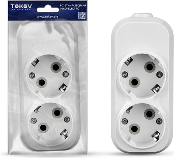 Изображение товара Колодка удлинителя TOKOV ELECTRIC 2-м 16а с заземл. абс-пластик бел. TKE-C01-KU2-Z