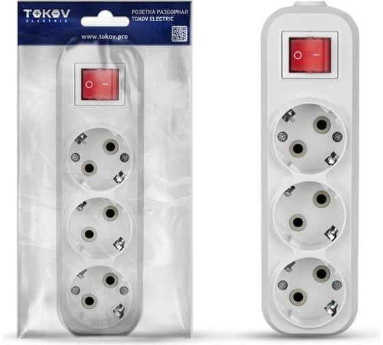 Изображение товара Колодка удлинителя TOKOV ELECTRIC 3-м 16а с заземл. с выкл. абс-пластик бел. TKE-C01-KU3-ZV