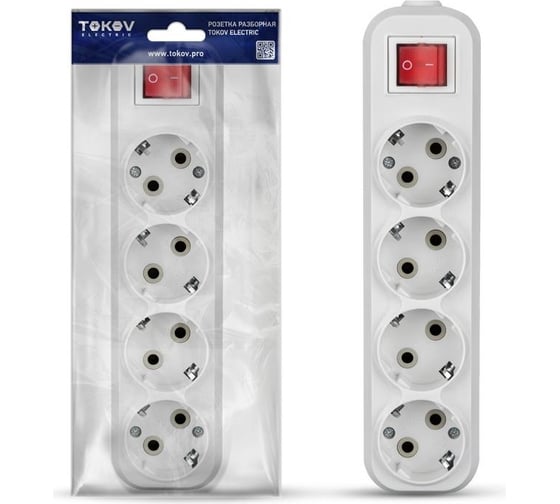 Изображение товара Колодка удлинителя TOKOV ELECTRIC 4-м 16а с заземл. с выкл. абс-пластик бел. TKE-C01-KU4-ZV