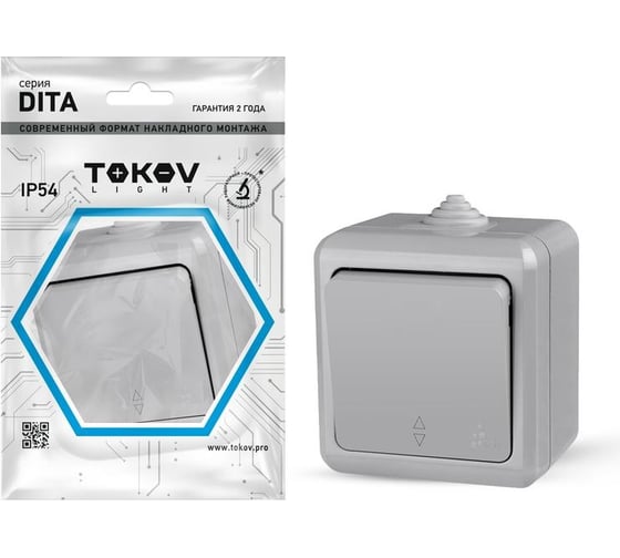 Изображение товара 1-клавишный переключатель TOKOV ELECTRIC оп dita ip54 10а 250в сер. TKL-DT-P1-C06-IP54