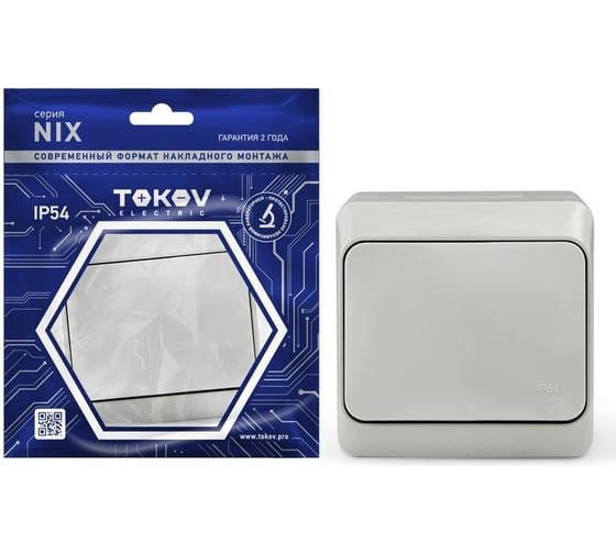 Изображение товара 1-клавишный переключатель TOKOV ELECTRIC оп nix 10a ip54 250в сер. TKE-NX-P1-C06-IP54