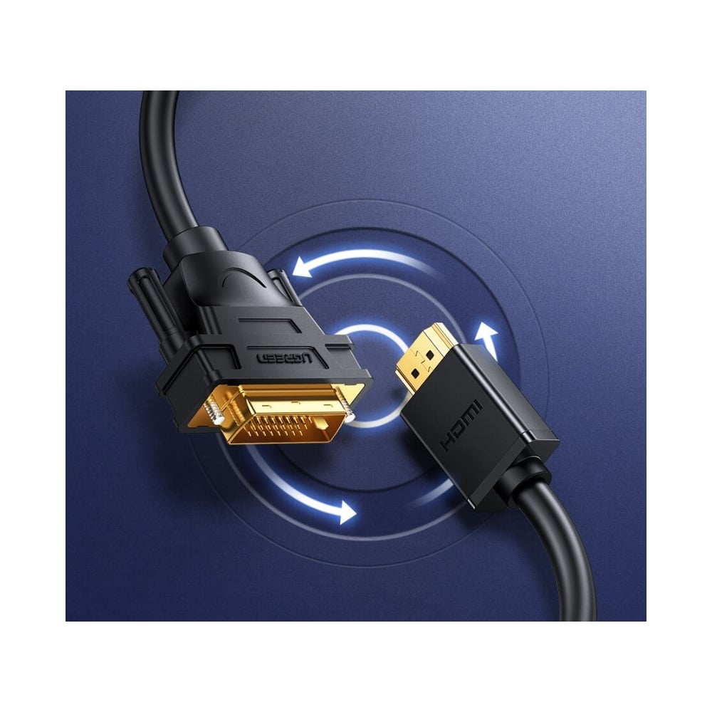 Изображение товара Кабель HDMI - DVI-D Ugreen 24+1 , 30 AWG, OD 7,3 мм, 1080x60ц, 3 м 10136