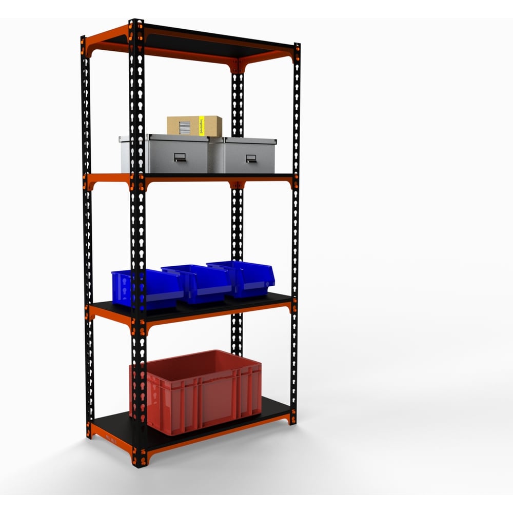 Изображение товара Стеллаж Металекс MID 4 полки 1800x1200x500 оранжево-чёрный