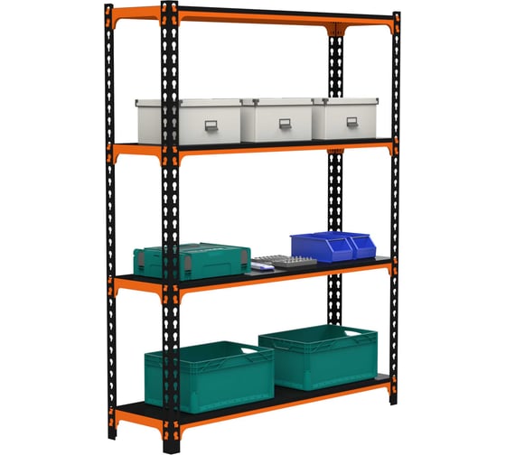 Изображение товара Стеллаж ООО Металекс MID 2200x1200x600 4 полки оранжево-чёрный 107042