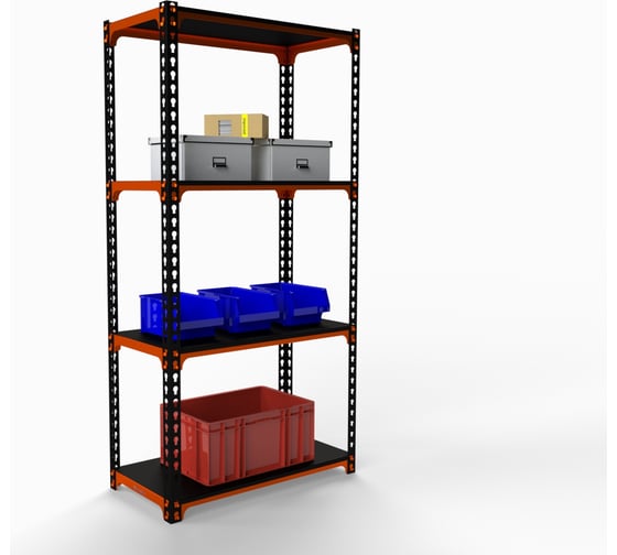 Изображение товара Стеллаж ООО Металекс MID 2200x1800x500 4 полки оранжево-чёрный 107040