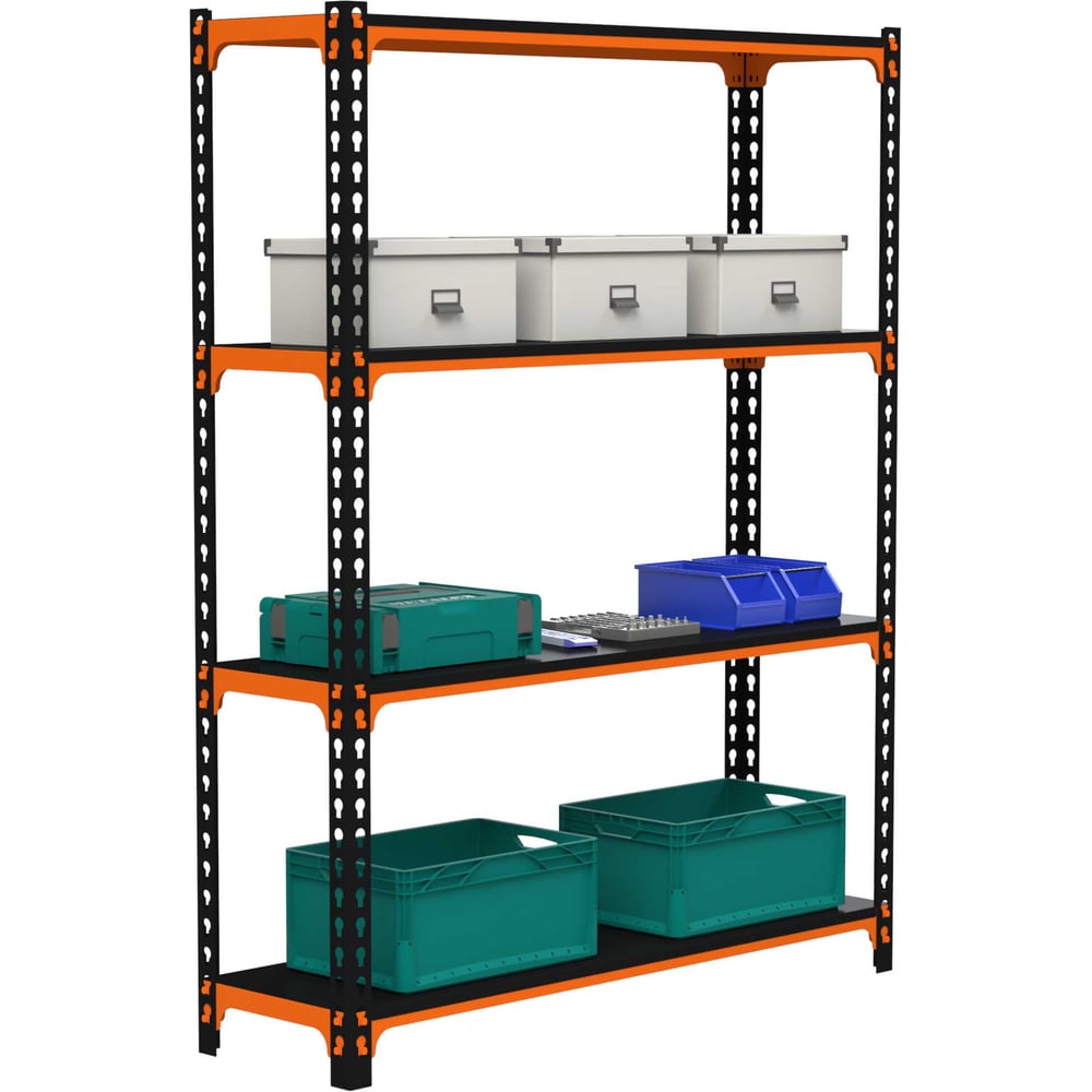 Изображение товара Стеллаж ООО Металекс MID 2200x1400x600 4 полки оранжево-чёрный